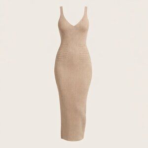Guess Ribbed Knit Bodycon Tank Midi Dress XS Beige Neutral Stretch Sexy Fitted